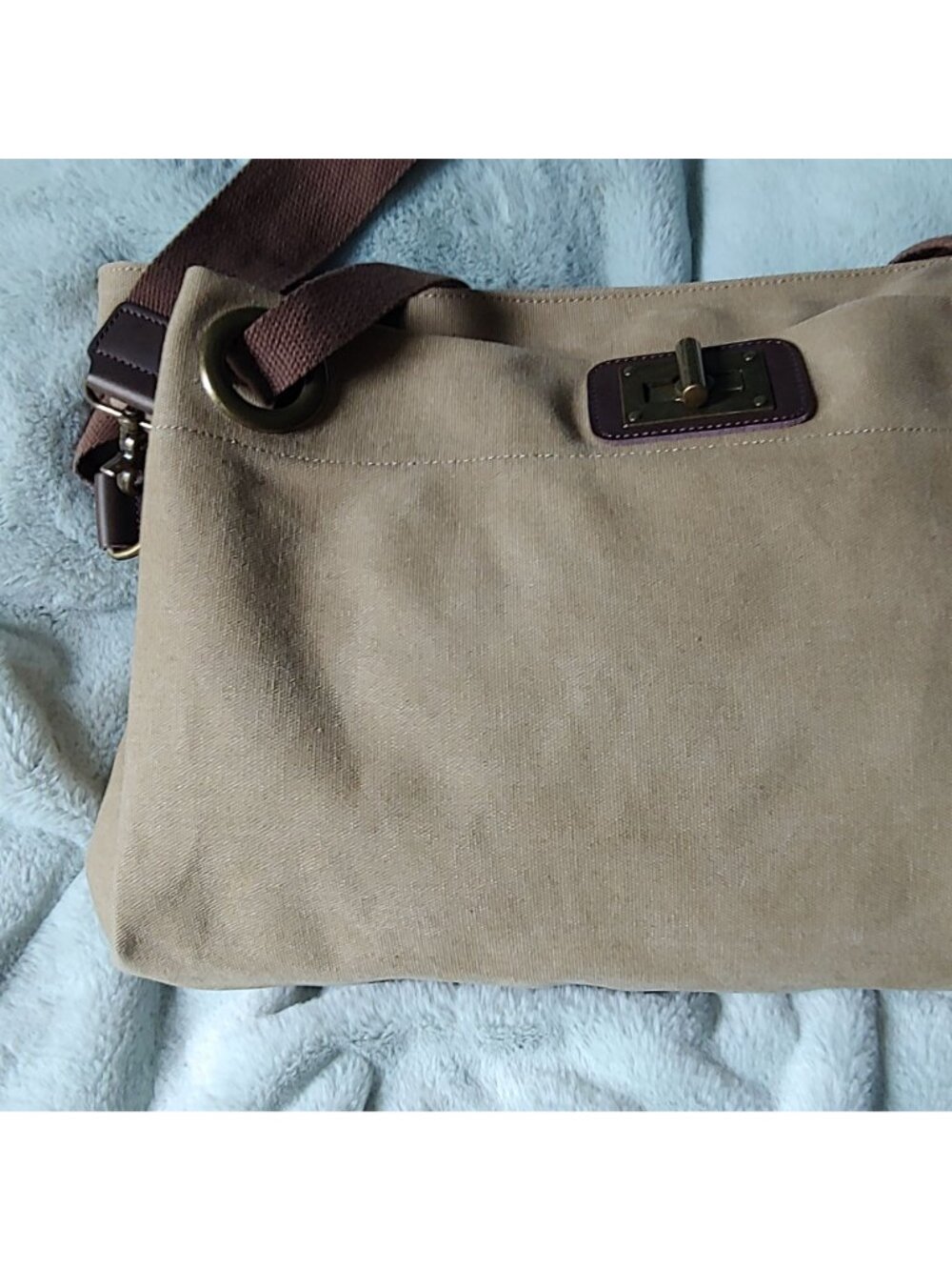 ZEDE Pont-des-Arts Washed Canvas Split Leather Crossbody Tote Contemporary - Picture 3 of 15